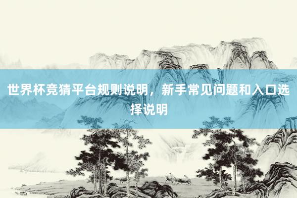 世界杯竞猜平台规则说明，新手常见问题和入口选择说明