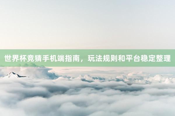 世界杯竞猜手机端指南，玩法规则和平台稳定整理