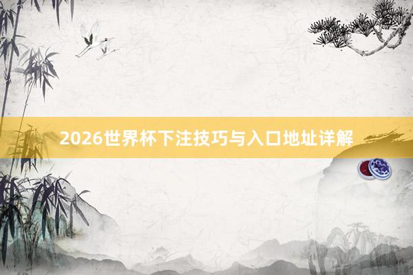 2026世界杯下注技巧与入口地址详解